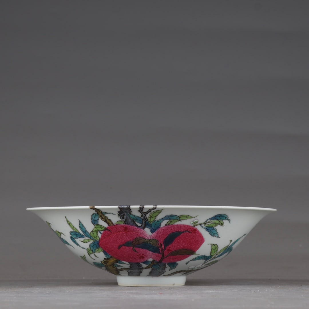 An Exquisite Famille-Rose Bats and Peach Pattern Bowl: An Exquisite Famille-Rose Bats and Peach Pattern Bowl,Qing Dynasty,China,Yongzheng Six-character Mark,Size:2.2inx7.5in 