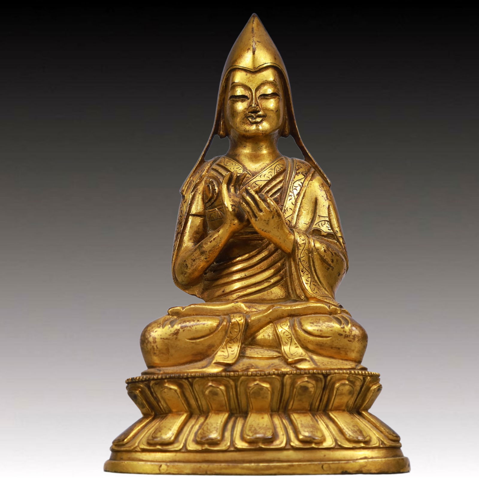 A Solemn Gilt Bronze Statue of Tsongkhapa (1 of 5)