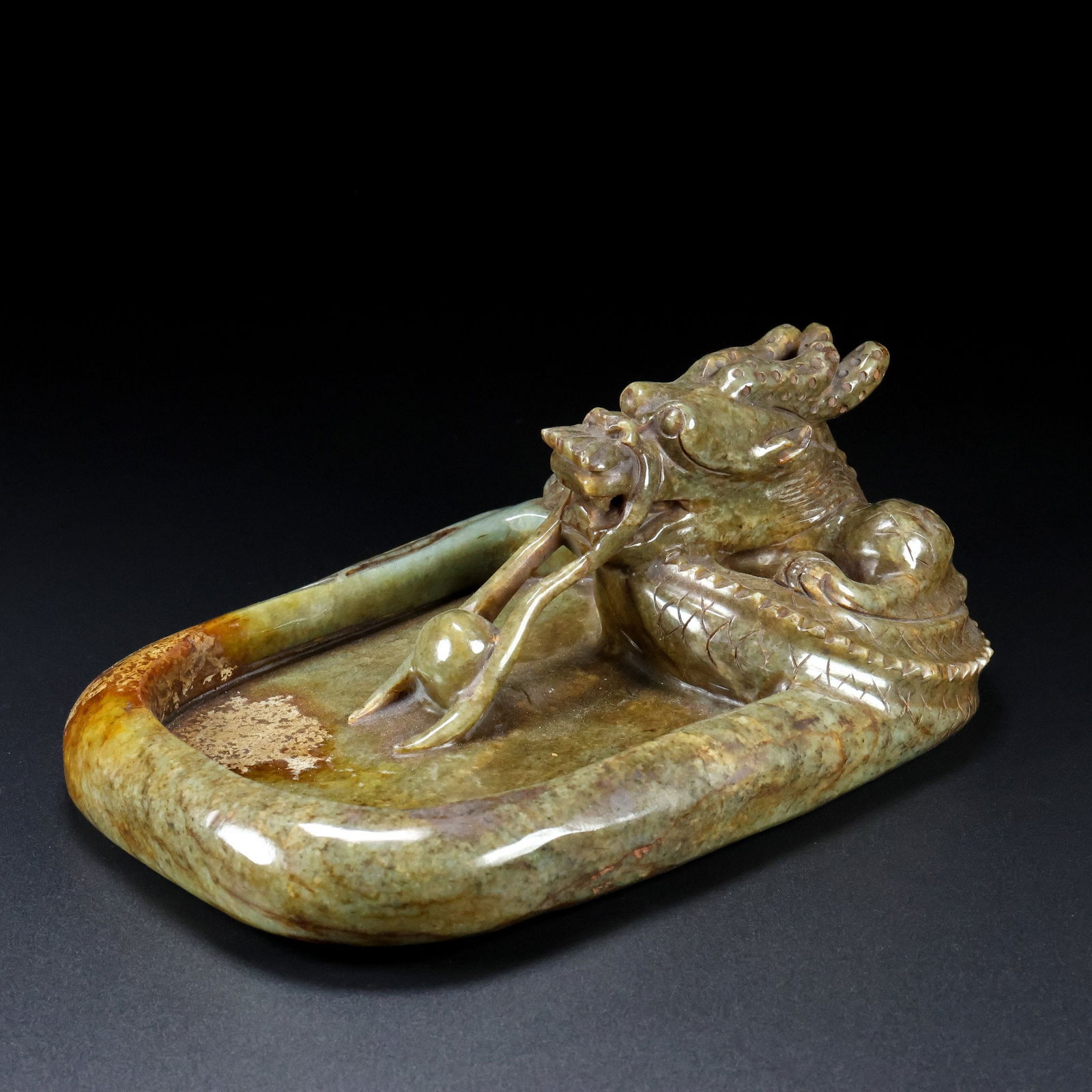 An Exquisite Yellow Jade Dragon Pattern Brush Washer - 2