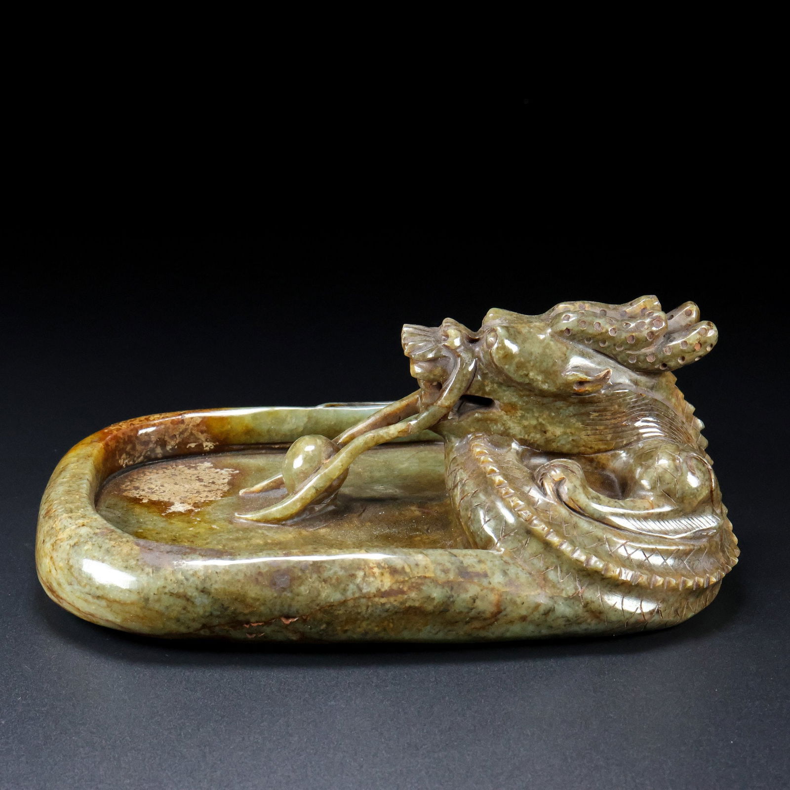 An Exquisite Yellow Jade Dragon Pattern Brush Washer - 3