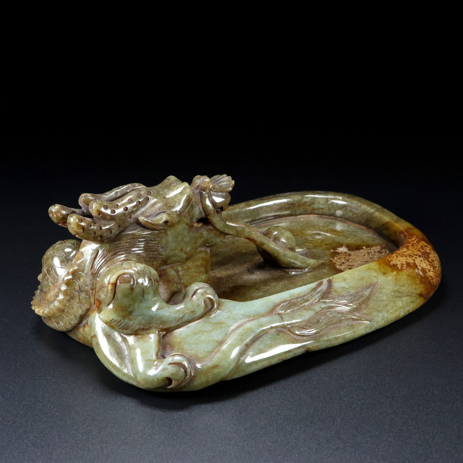 An Exquisite Yellow Jade Dragon Pattern Brush Washer - 4
