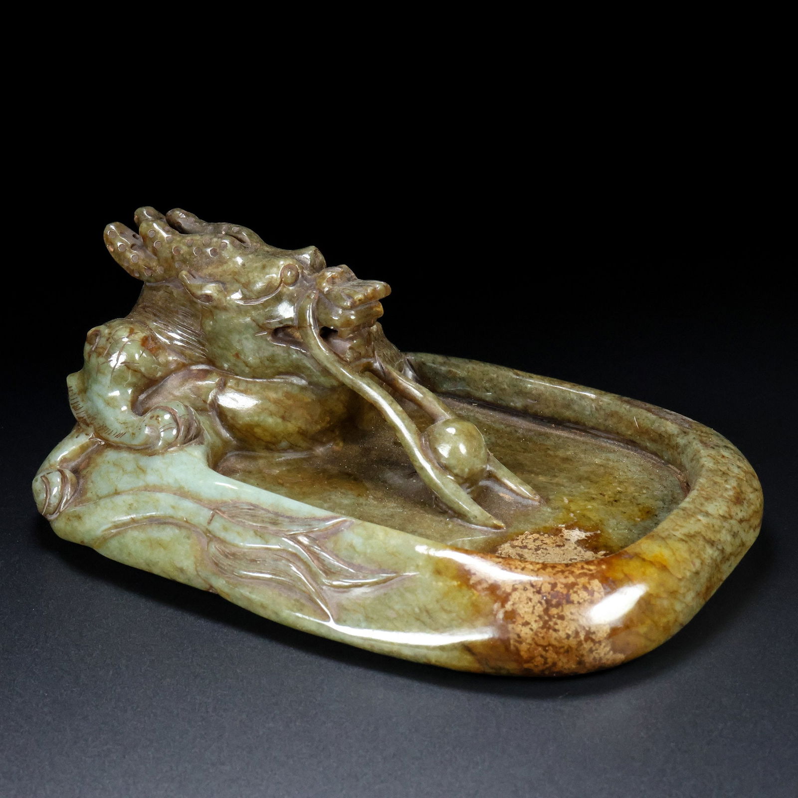 An Exquisite Yellow Jade Dragon Pattern Brush Washer - 5