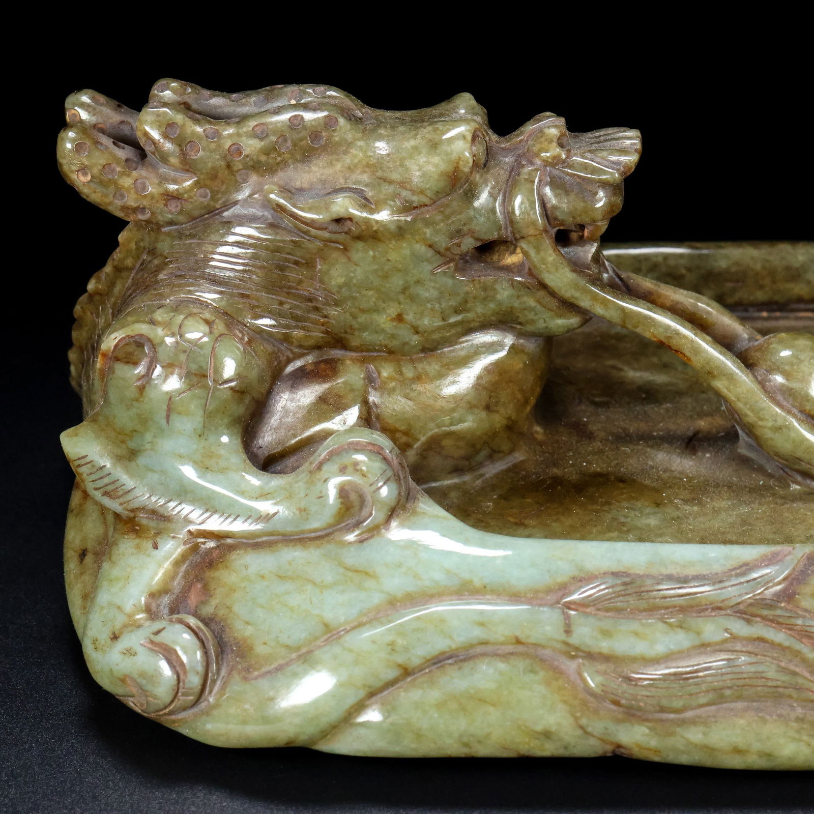 An Exquisite Yellow Jade Dragon Pattern Brush Washer - 7