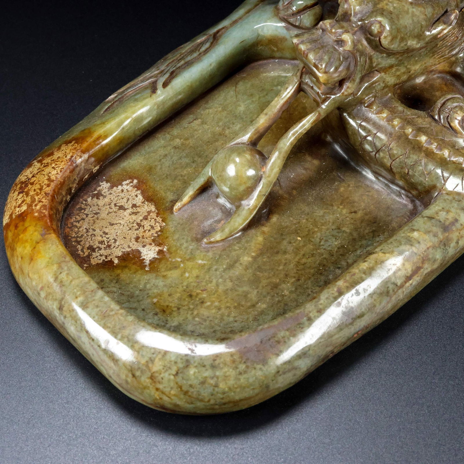 An Exquisite Yellow Jade Dragon Pattern Brush Washer - 8