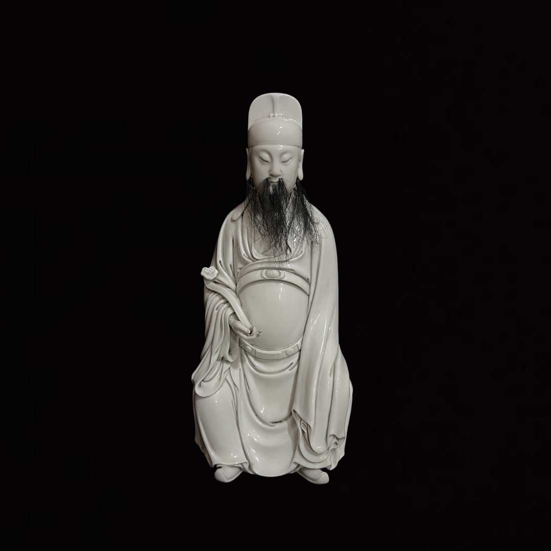 A Solemn Blance-De-Chine Statue of Figure: A Solemn Blance-De-Chine Statue of Figure,Ming Dynasty,China,He Chaozong Mark,Size:14.4in 