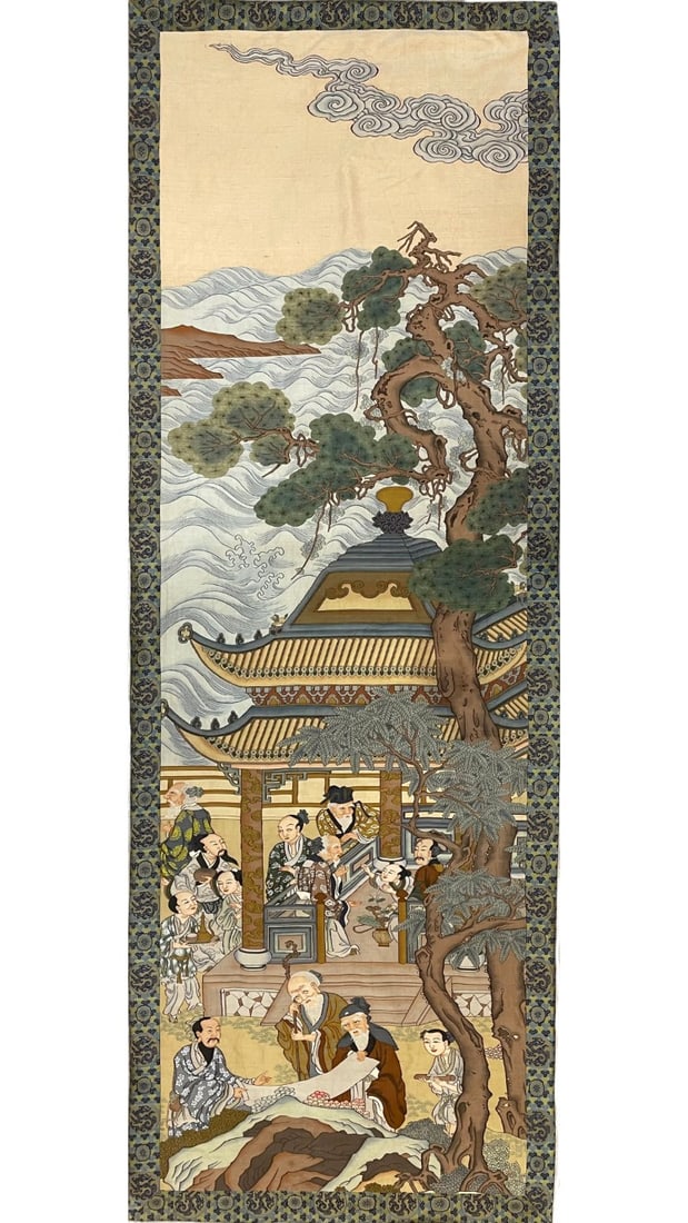 An exquisite kesi landscape figure: An exquisite kesi landscape with figures, Qing Dynasty, China, kesi craftsmanship is an ancient and fine craft with a long history in China and unique skills. This technique is usually used on silk