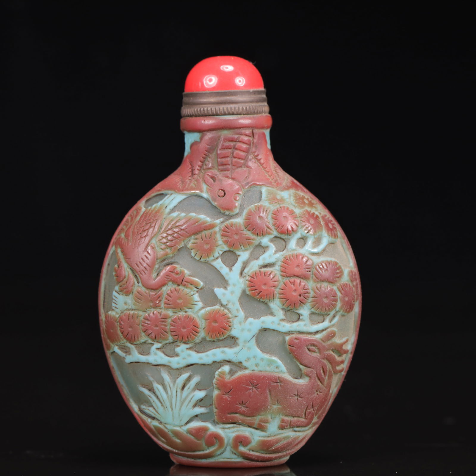An Exquisite Glass Plum Blossom and Crane Pattern Snuff Bottle (1 of 8)