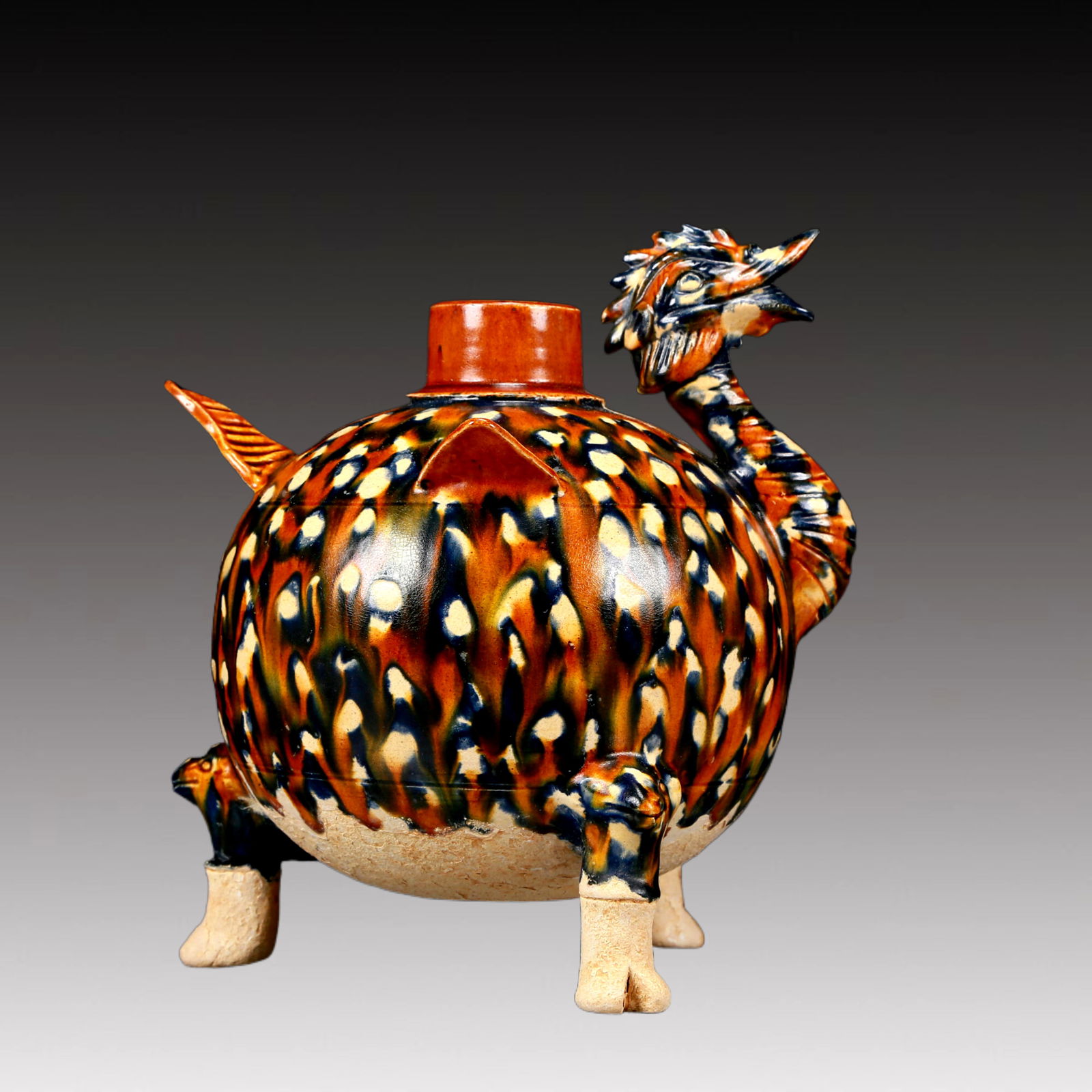 A Rare Tang Tri-Color Glazed Pottery Tripod Jar: A Rare Tang Tri-Color Glazed Pottery Tripod Jar,Tang Dynasty, China,Chinese Tang Tri-colored Pottery, or Tang Sancai, flourished during the Tang Dynasty (618–907 AD). It's renowned for its