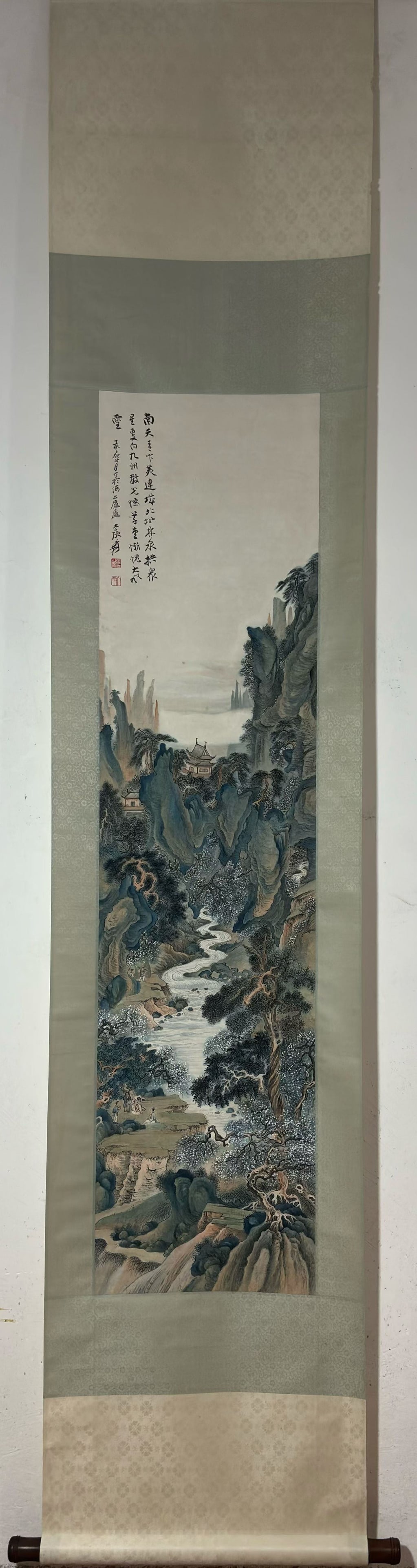 A Chinese Vertical Scroll Ink Painting of Landscape on Paper (1 of 9)