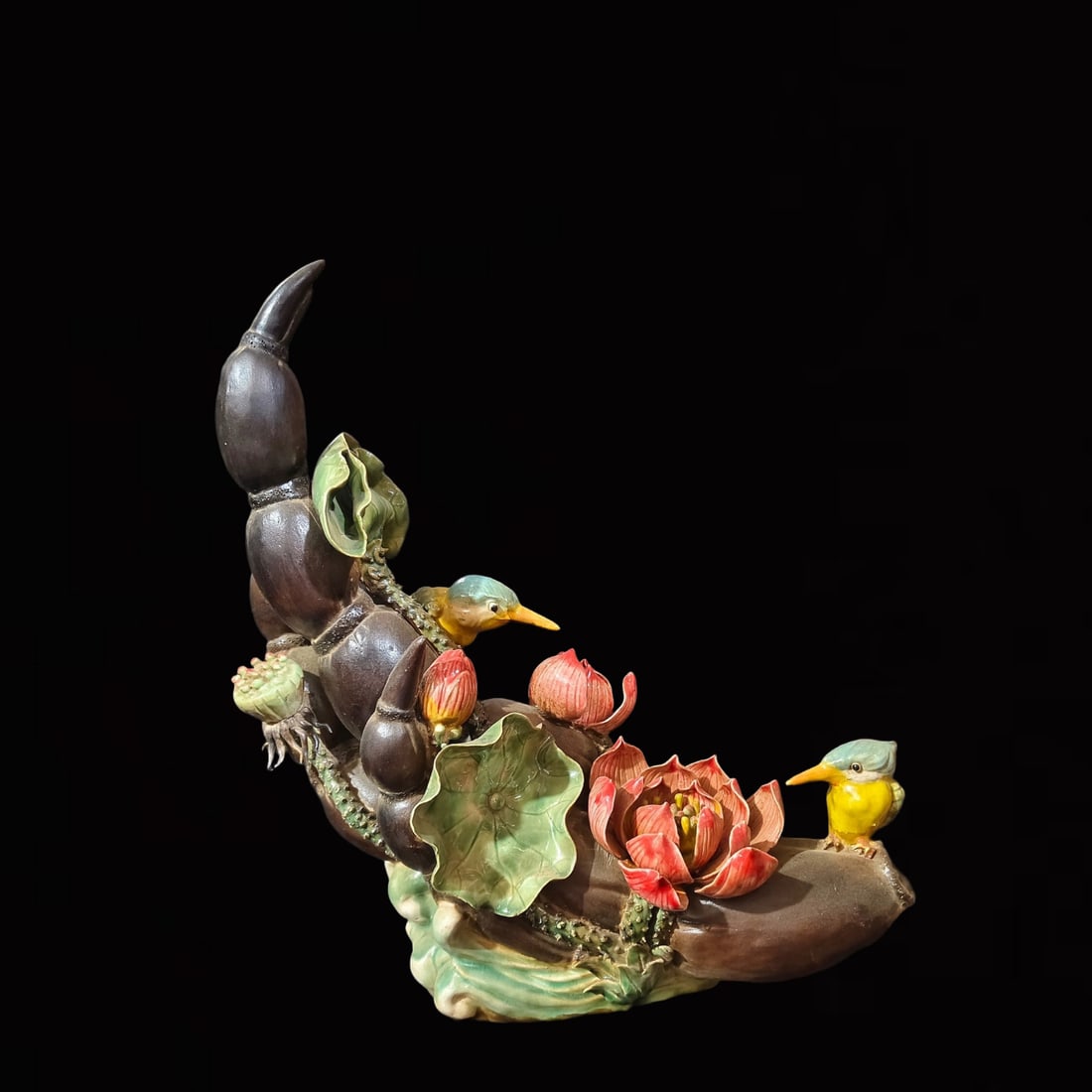 A Huge Shiwan yao Flower and Bird Ornament: A Huge Shiwan yao Flower and Bird Ornament,Qing Dynasty, China,Size:18.1inx9.4inx18.9in 石湾窑花鸟摆件,中国清代