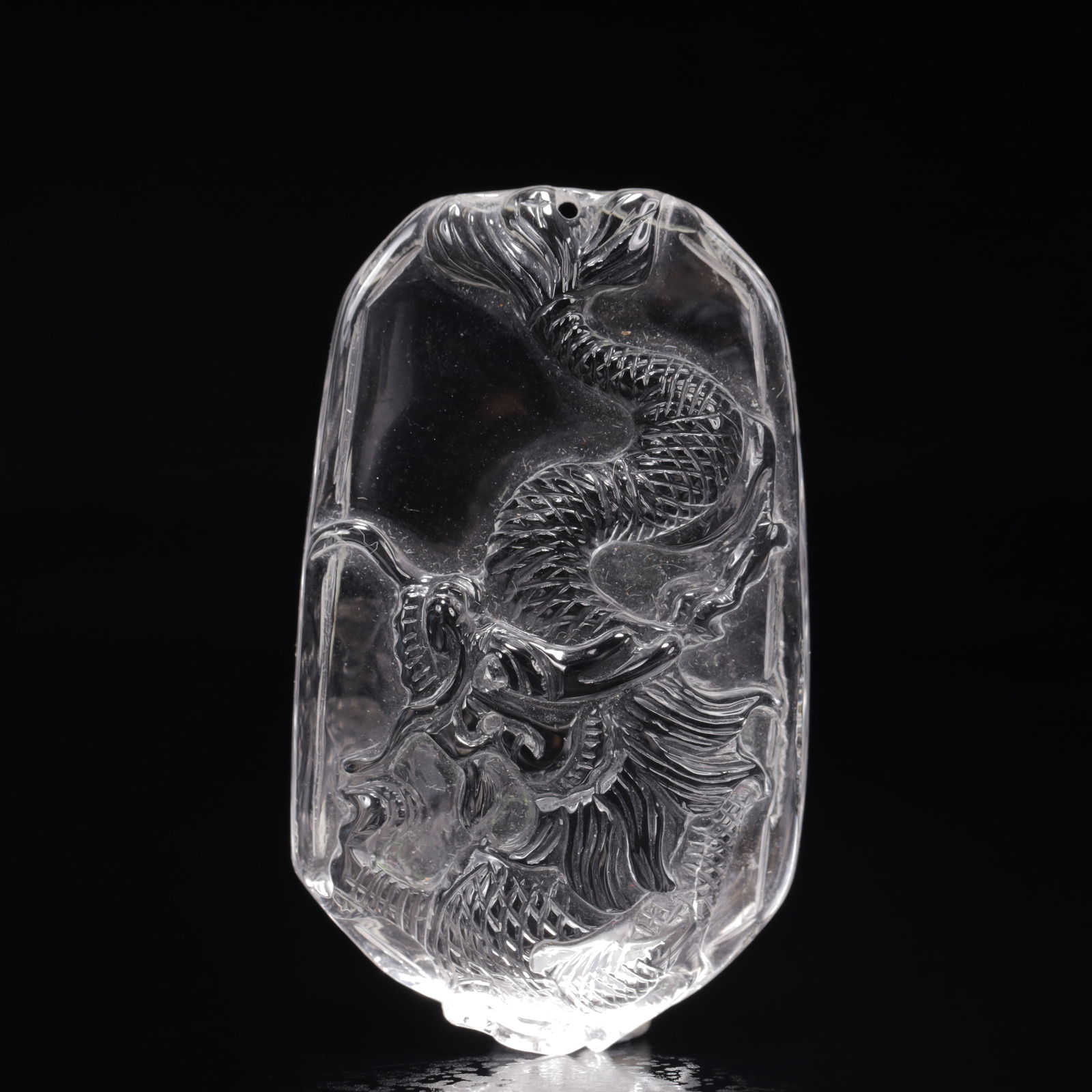 An Exquisite Crystal Dragon Pattern Pendant: An Exquisite Crystal Dragon Pattern Pendant,Size:1.6inx0.6inx2.6in,Weight:55g 水晶龙纹挂件