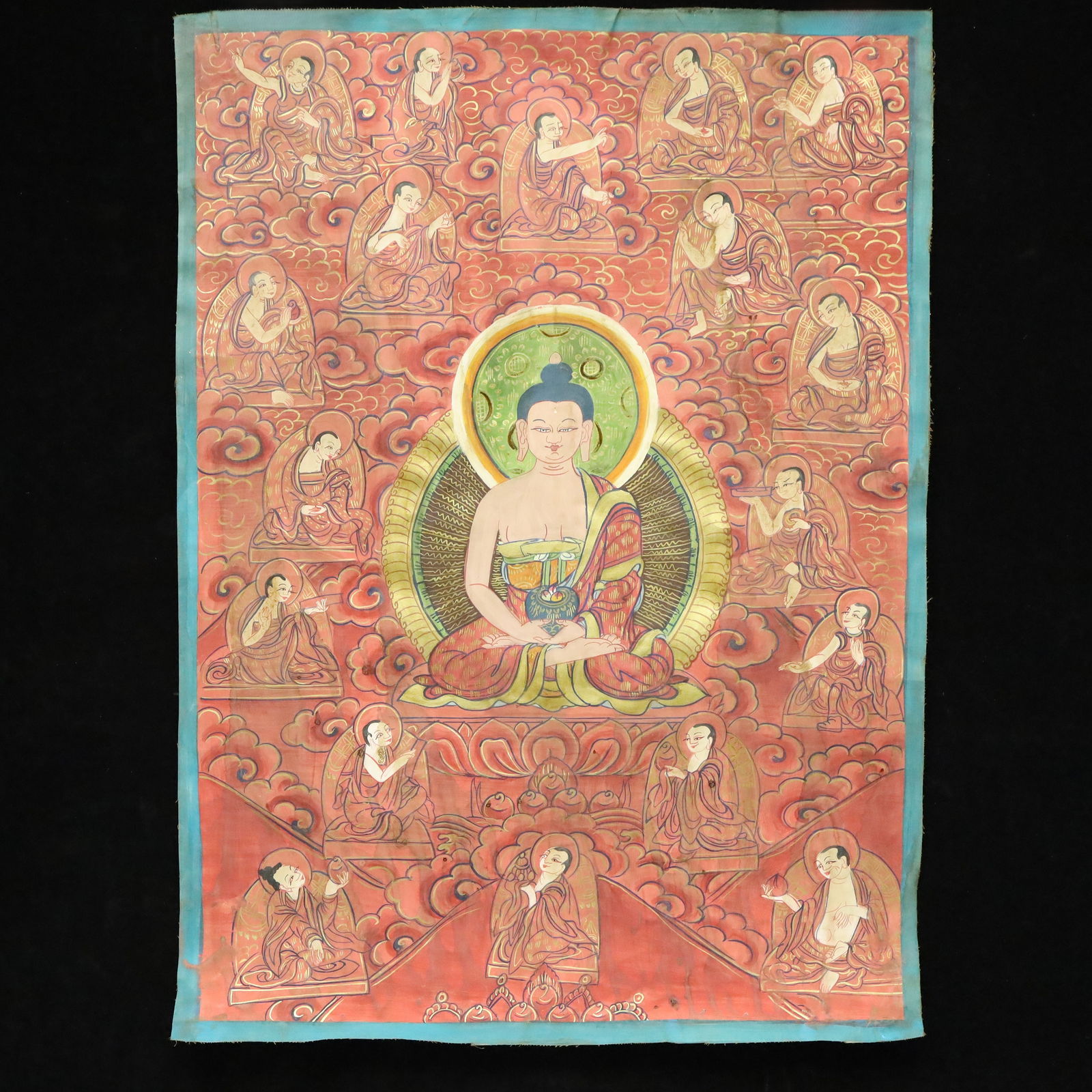 A Rare Brocade Painted Color Statue of Sakyamuni Tangka: A Rare Brocade Painted Color Statue of Sakyamuni Tangka,Qing Dynasty, China,Size:20.5inx28.3in 