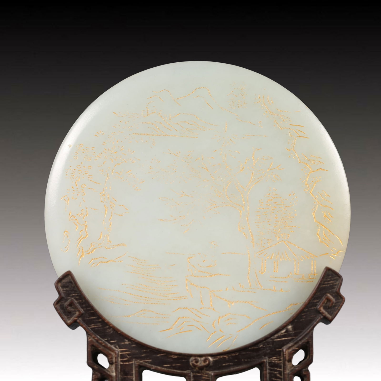 A Precious White Jade Landscape Pattern Table Screen - 2
