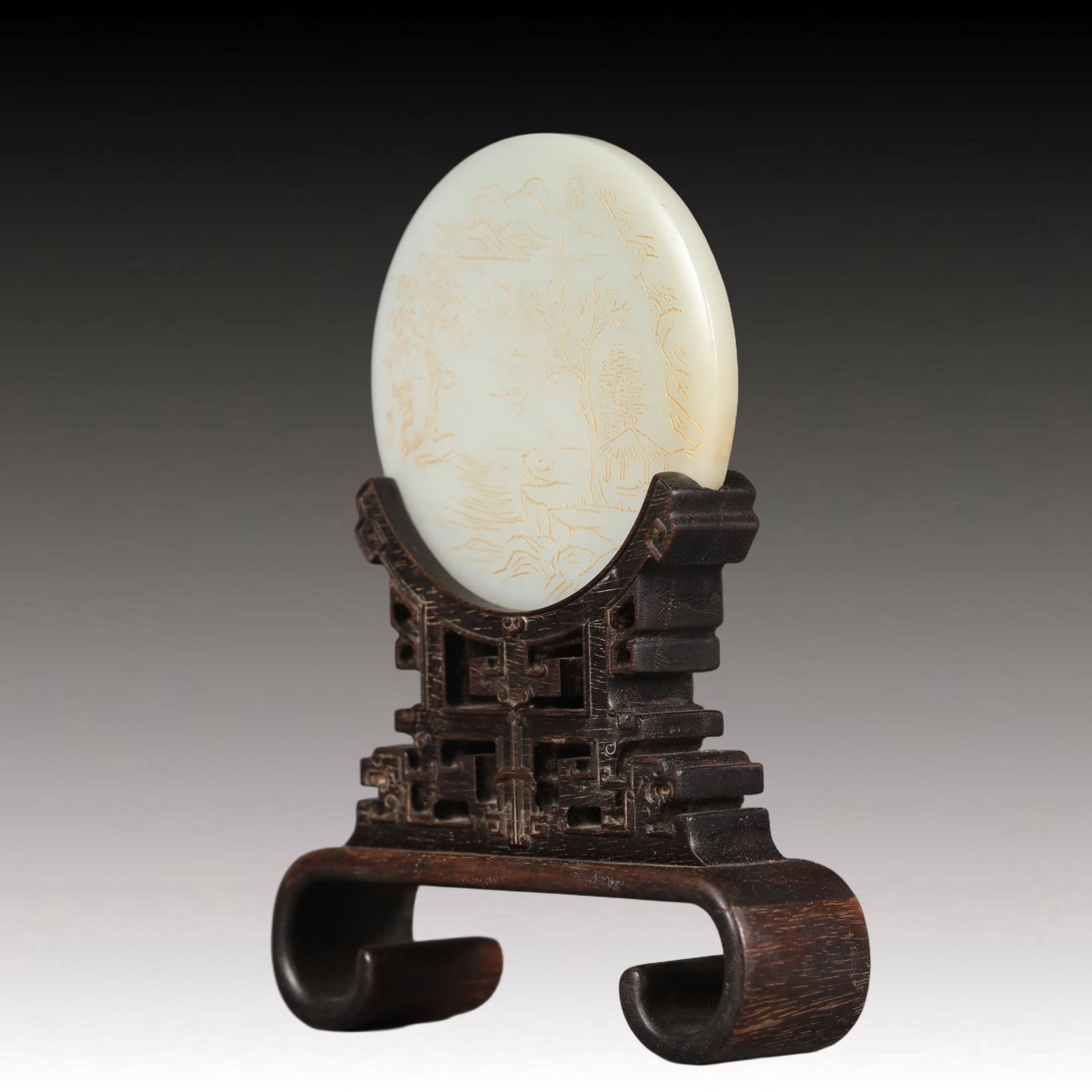 A Precious White Jade Landscape Pattern Table Screen - 4