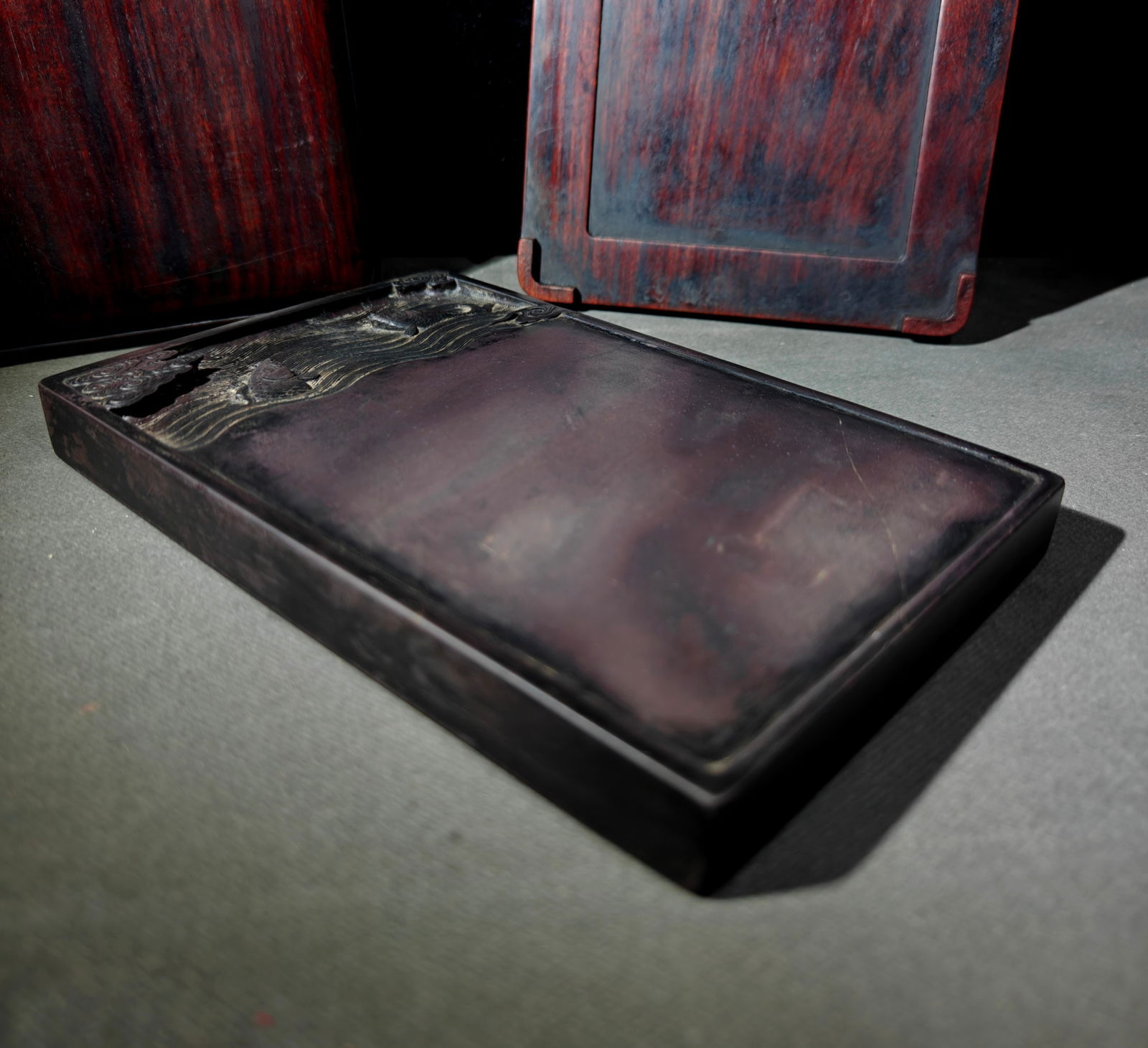 An Exquisite Fish Pattern Inkstone,With Poem - 7