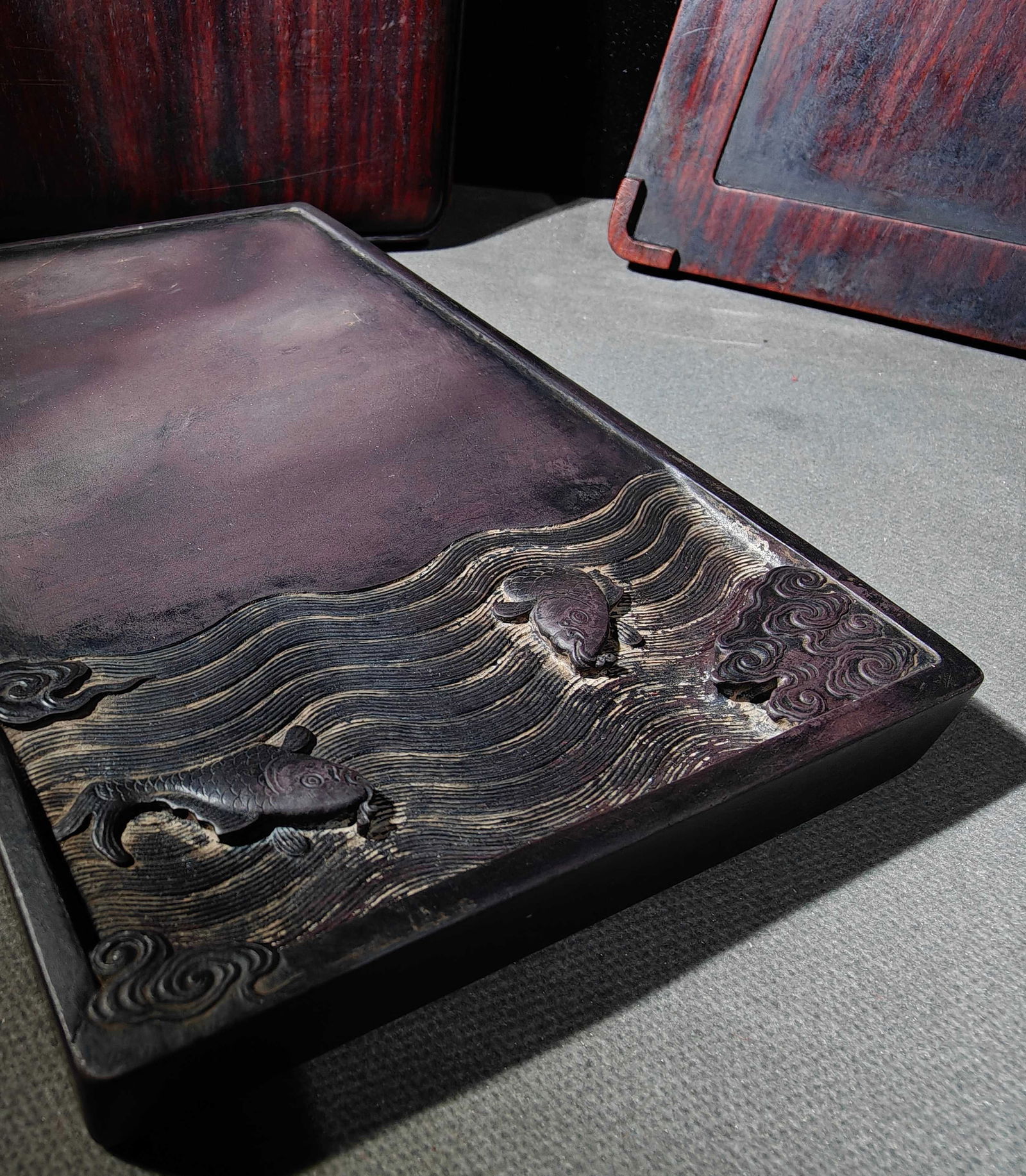 An Exquisite Fish Pattern Inkstone,With Poem - 9