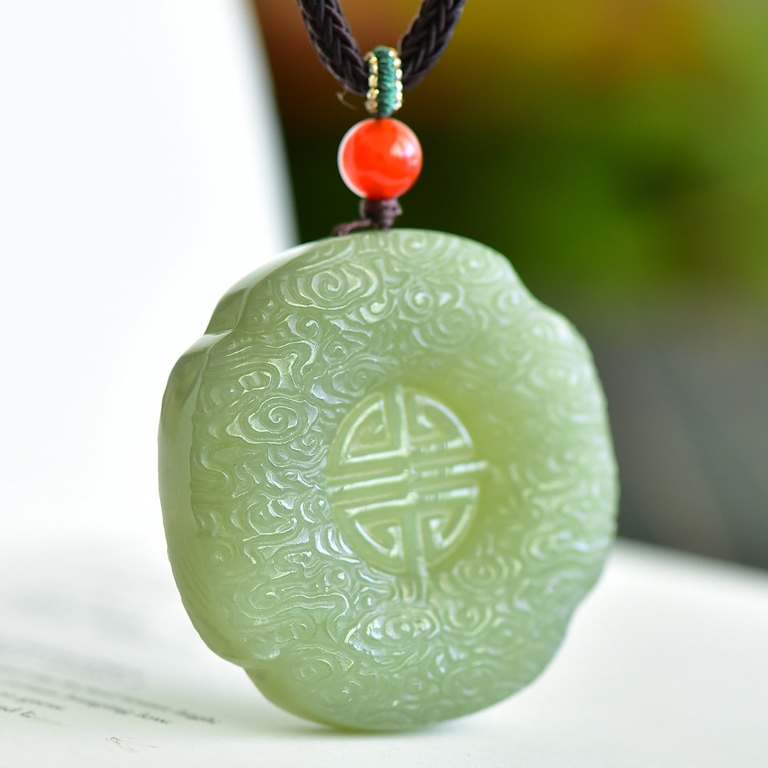 An Exquisite Greenish Jade Auspicious Cloud Pattern Pendant - 2