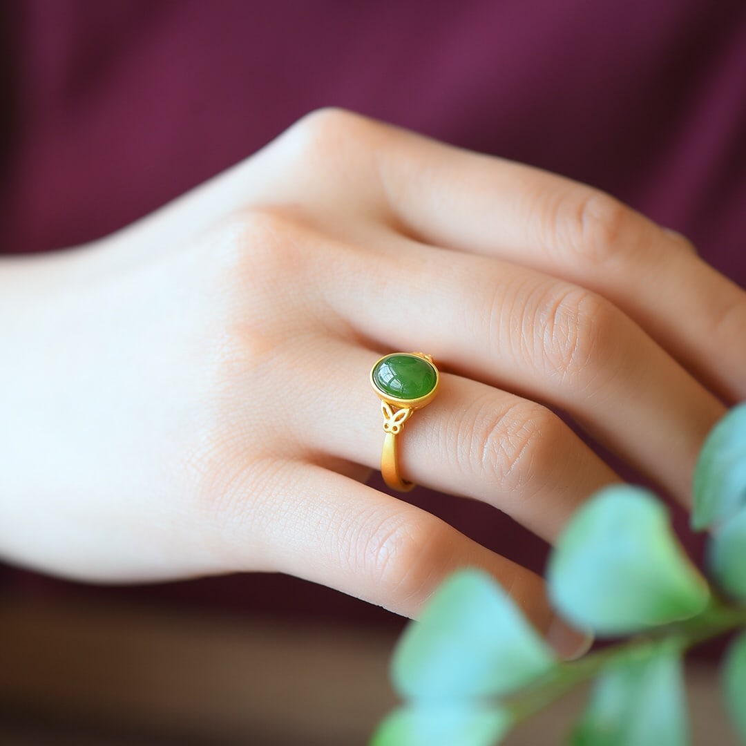 An Exquisite Sterling Silver-Gold Plated Inlaid Jasper Ring: An Exquisite Sterling Silver-Gold Plated Inlaid Jasper Ring,Size:0.3inx0.4in 纯银镀金镶碧玉戒指
