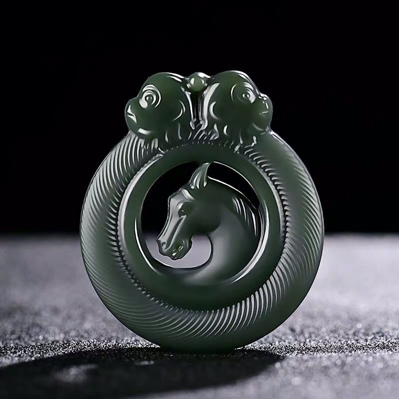 An Exquisite Cyan jade Horse Pattern Pendant: An Exquisite Cyan jade Horse Pattern Pendant 青玉骏马纹挂件