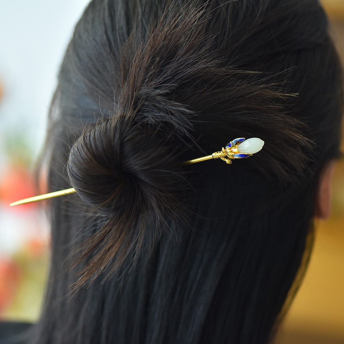 An Exquisite Sterling Silver-Gold Plated Inlaid White Jade Hairpin: An Exquisite Sterling Silver-Gold Plated Inlaid White Jade Hairpin,Size:0.3inx0.7in 纯银镀金镶白玉发簪