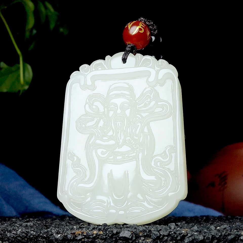 An Exquisite White Jade Statue of Mammon Pendant: An Exquisite White Jade Statue of Mammon Pendant,Size:2inx1.4inx0.3in 白玉财神像挂件