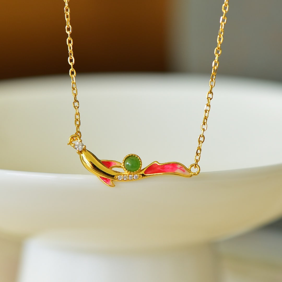 An Exquisite Sterling Silver-Gold Plated Inlaid Jasper Enamel Pendant,Inlaid Diamond: An Exquisite Sterling Silver-Gold Plated Inlaid Jasper Enamel Pendant,Inlaid Diamond,Size:0.1inx0.1in 