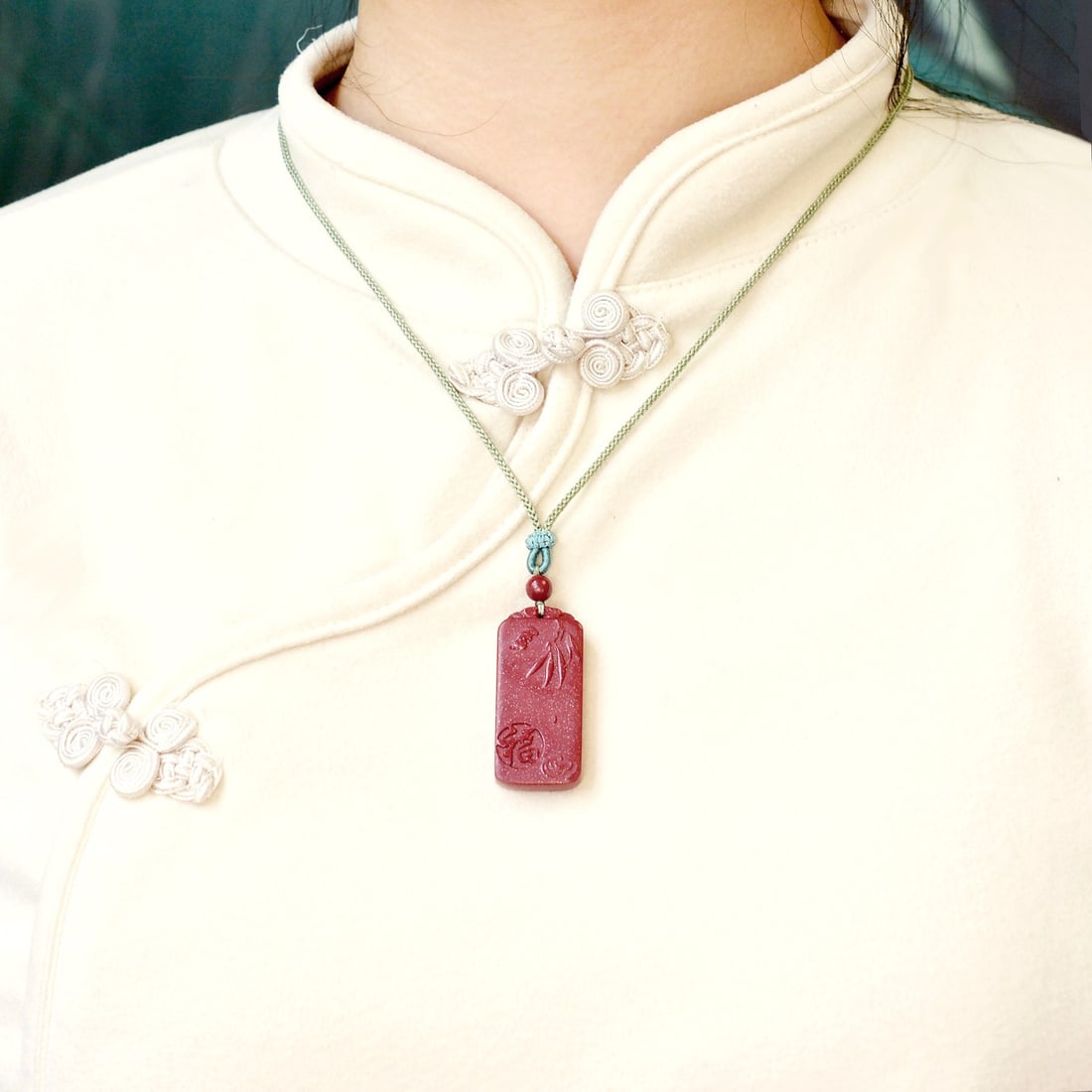 An Exquisite Cinnabar Fu-Character Pattern Pendant: An Exquisite Cinnabar Fu-Character Pattern Pendant,Size:0.7inx1.6in,Weight:19g 朱砂福字纹挂件