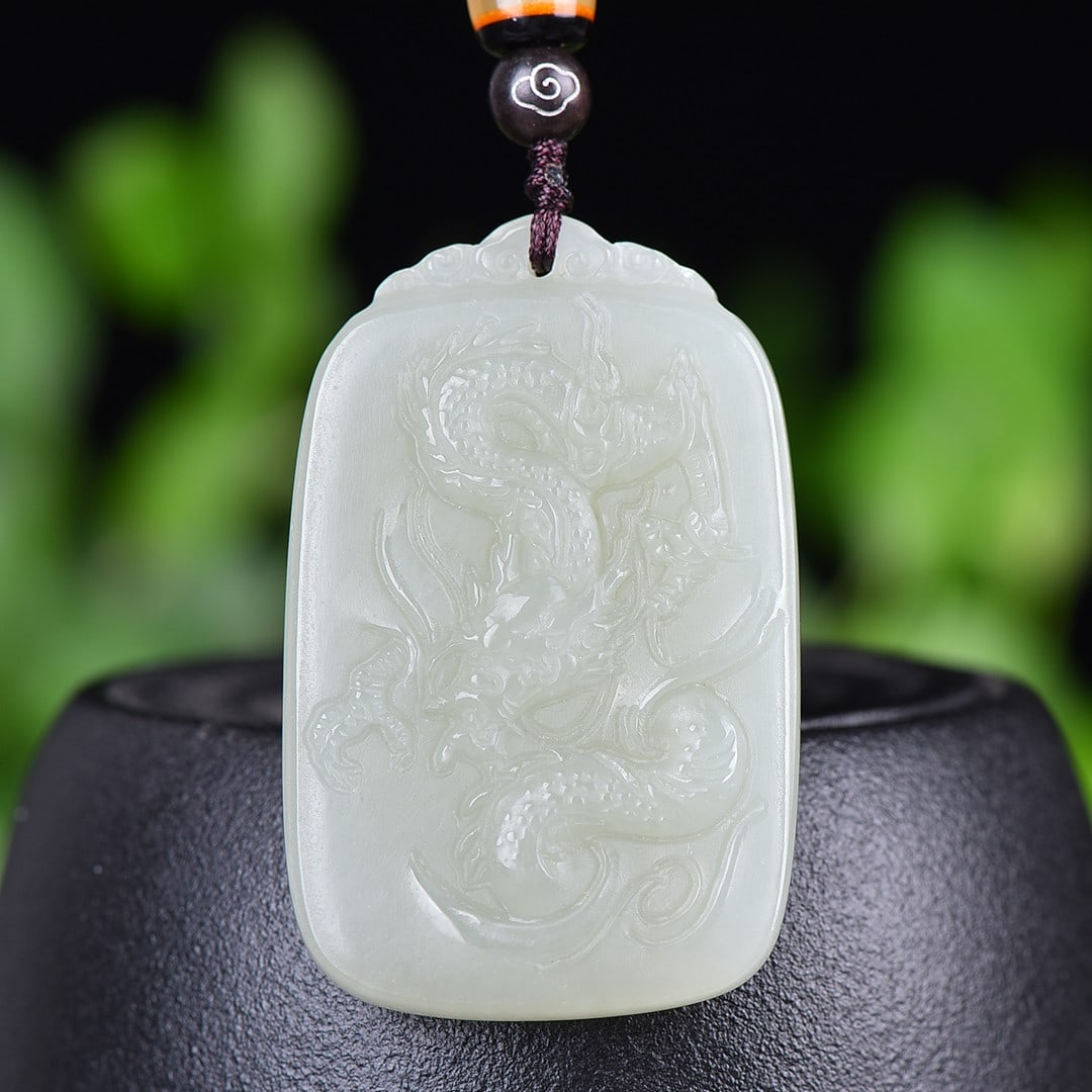 An Exquisite Greenish Jade Dragon Pattern Pendant: An Exquisite Greenish Jade Dragon Pattern Pendant,Size:1.2inx1.9in 青玉龙纹挂件