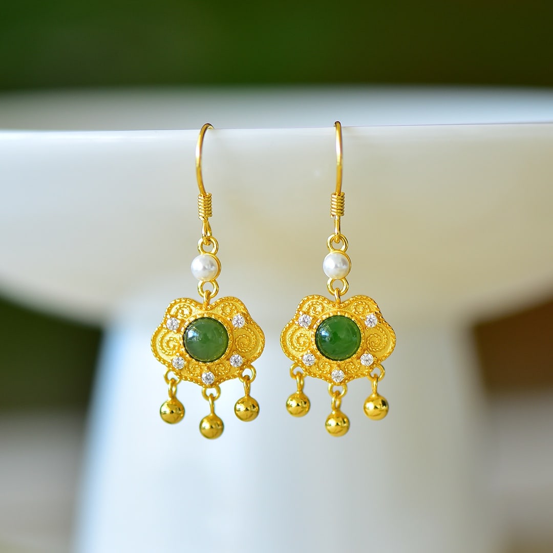 A Pair of Exquisite Sterling Silver-Gold Plated Inlaid Jasper Earrings,Inlaid Diamond: A Pair of Exquisite Sterling Silver-Gold Plated Inlaid Jasper Earrings,Inlaid Diamond,Size:0.2inx0.2in 