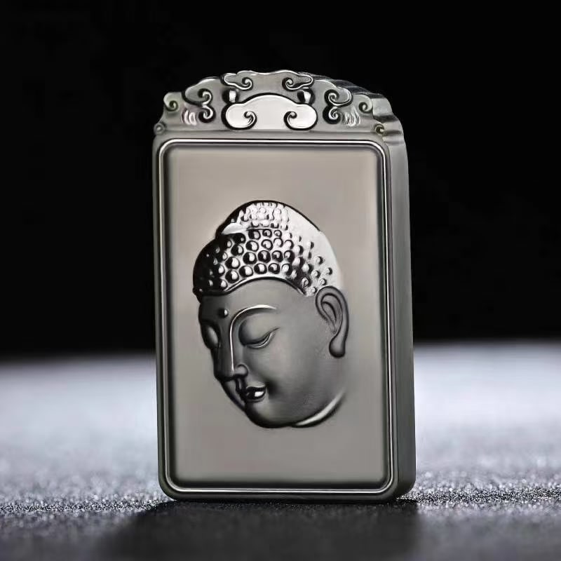 An Exquisite Cyan jade Statue of Buddha Head Pendant: An Exquisite Cyan jade Statue of Buddha Head Pendant 青玉佛头像挂件