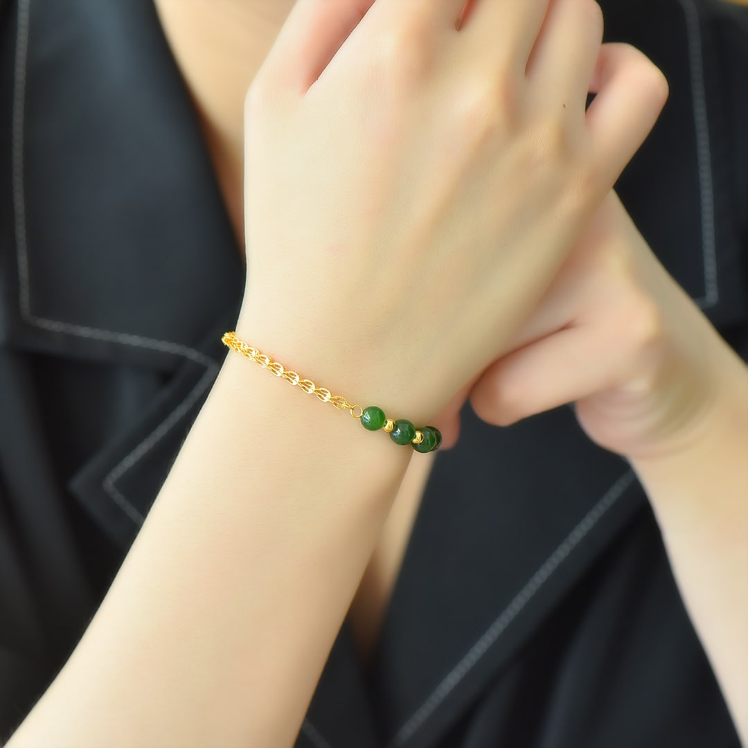 An Exquisite Sterling Silver-Gold Plated Inlaid Jasper Bracelet: An Exquisite Sterling Silver-Gold Plated Inlaid Jasper Bracelet,Size:0.2in 纯银镀金镶碧玉手链