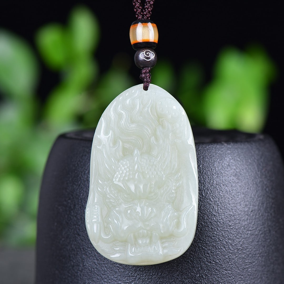 An Exquisite White Jade Dragon Pattern Pendant: An Exquisite White Jade Dragon Pattern Pendant,Size:1.2inx2in 白玉龙纹挂件