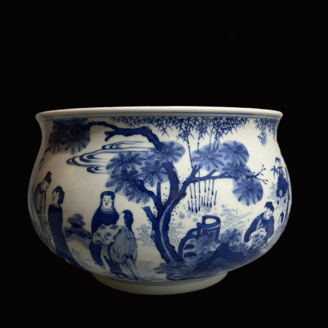 An Exquisite Blue and White Character and Story Pattern Censer: An Exquisite Blue and White Character and Story Pattern Censer,Qing Dynasty,China,Size:6.5inx9.6in