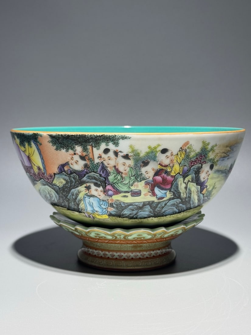 An Exquisite Famille-Rose Character and Story Pattern Bowl,with poem: An Exquisite Famille-Rose Character and Story Pattern Bowl,with poem,Qing Dynasty,China,Qianlong Six-character Mark,Size:4.3inx7.4in 