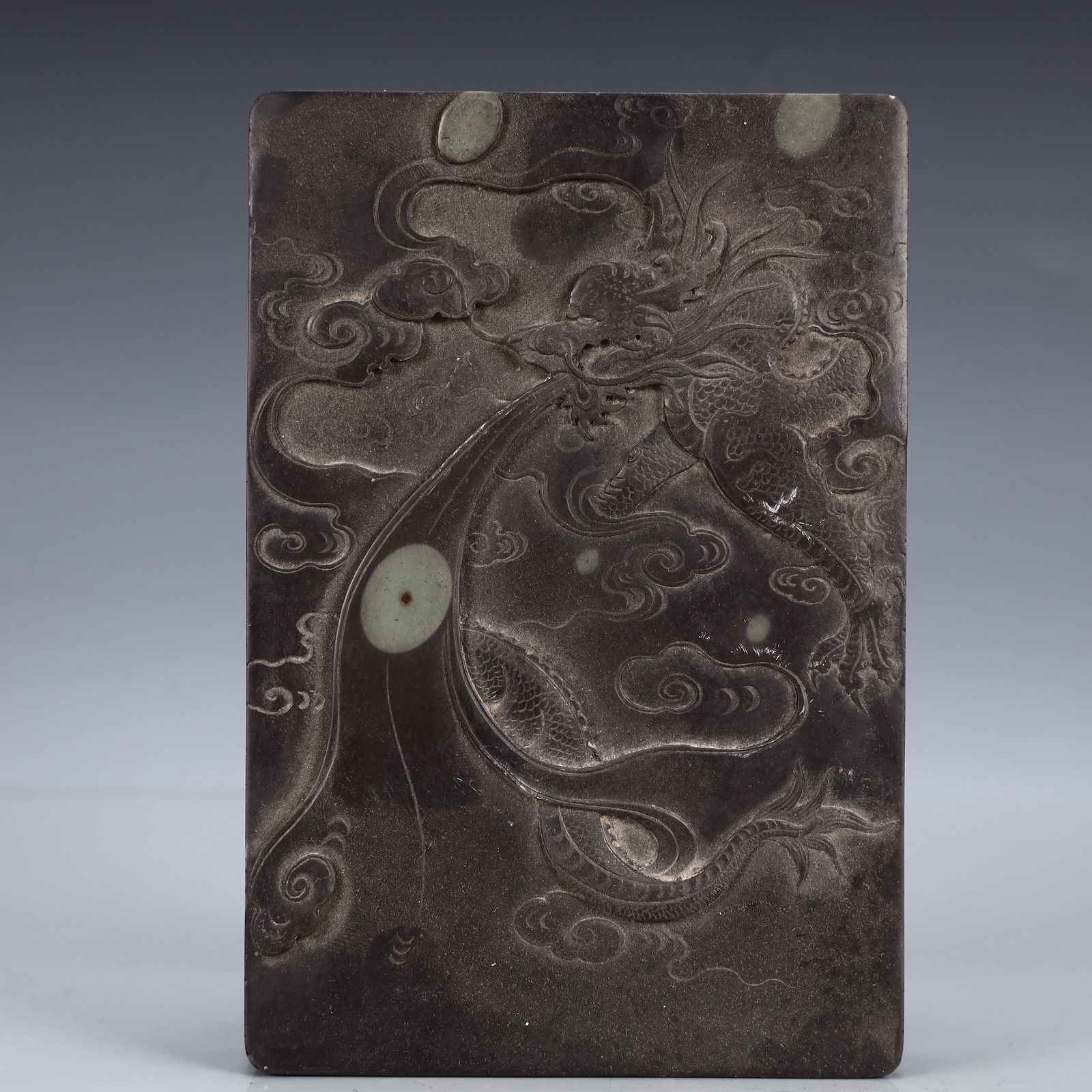 A Rare Auspicious Cloud and Dragon Pattern Inkstone - 2