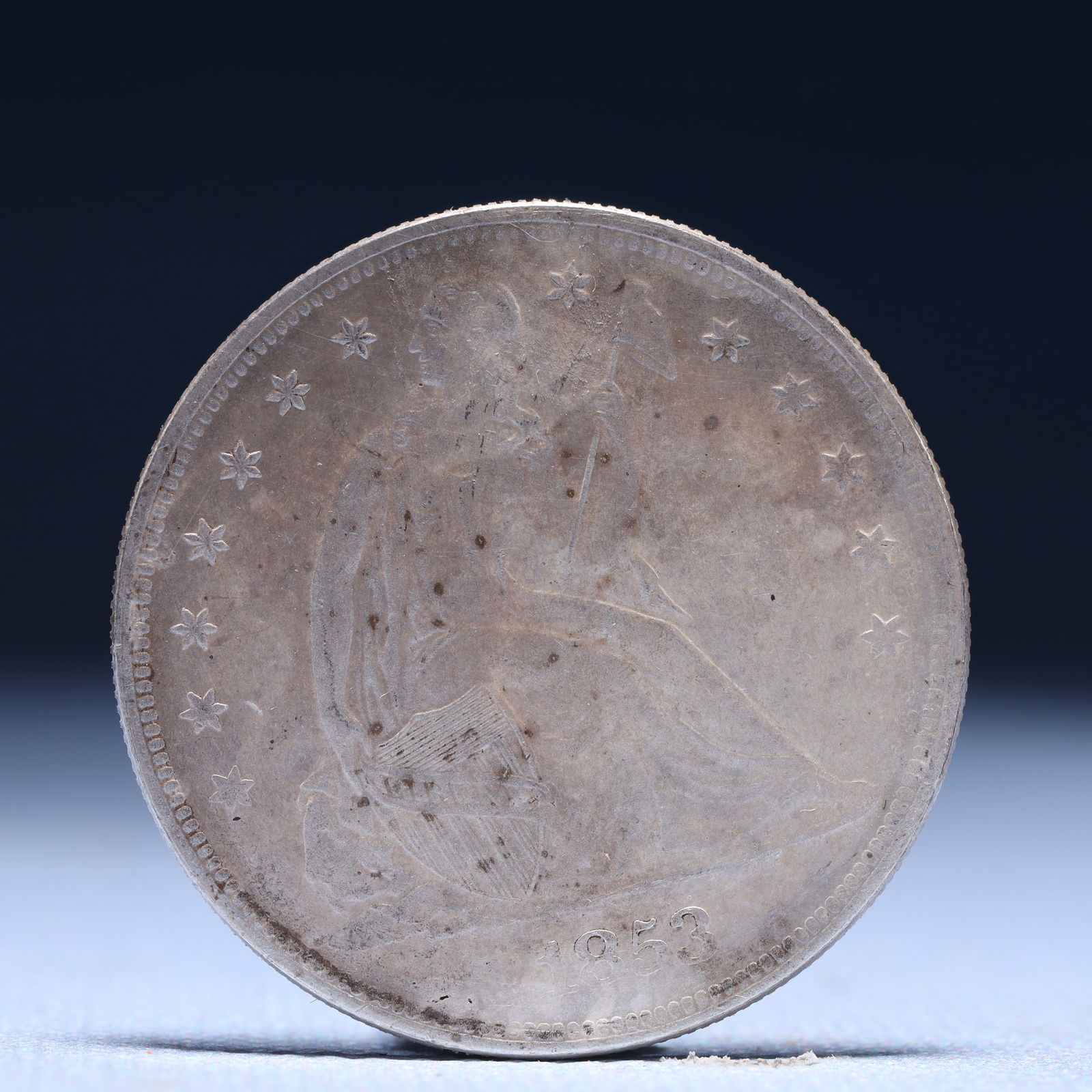 USA One Dollar 1853 Coin: American coin. IN GOD WE TRUST / LIBERTY / 1853 / UNITED STATES OF AMERICA / ONE DOL. Weight:26.9g.