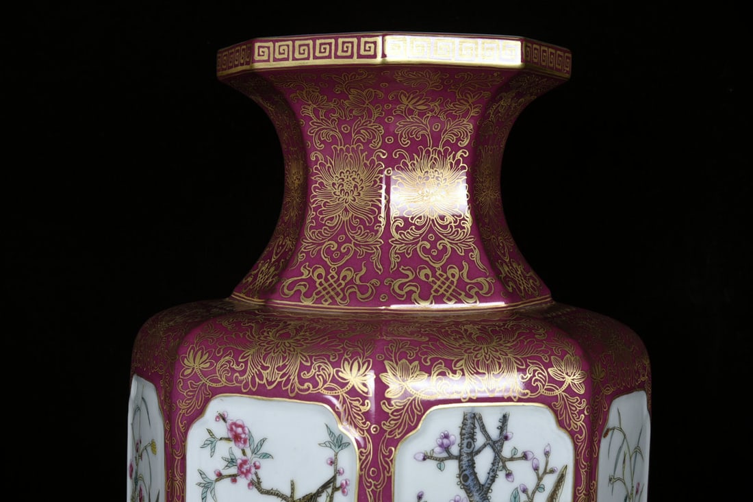 A Huge Ruby Red-Glazed Enamel Flower and Bird Pattern Vase - 5