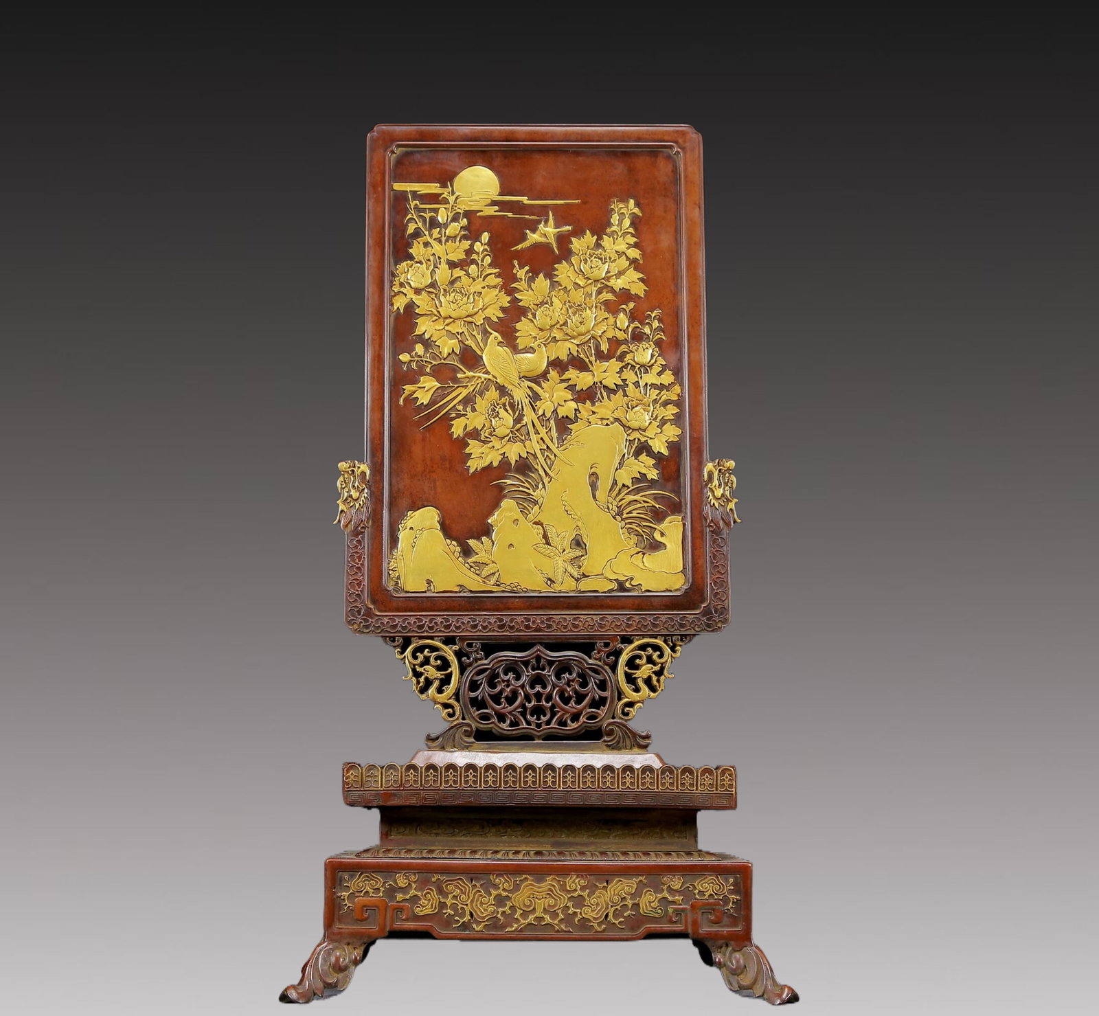 A Solemn Gilt Bronze Flower and Bird Pattern Table Screen (1 of 10)