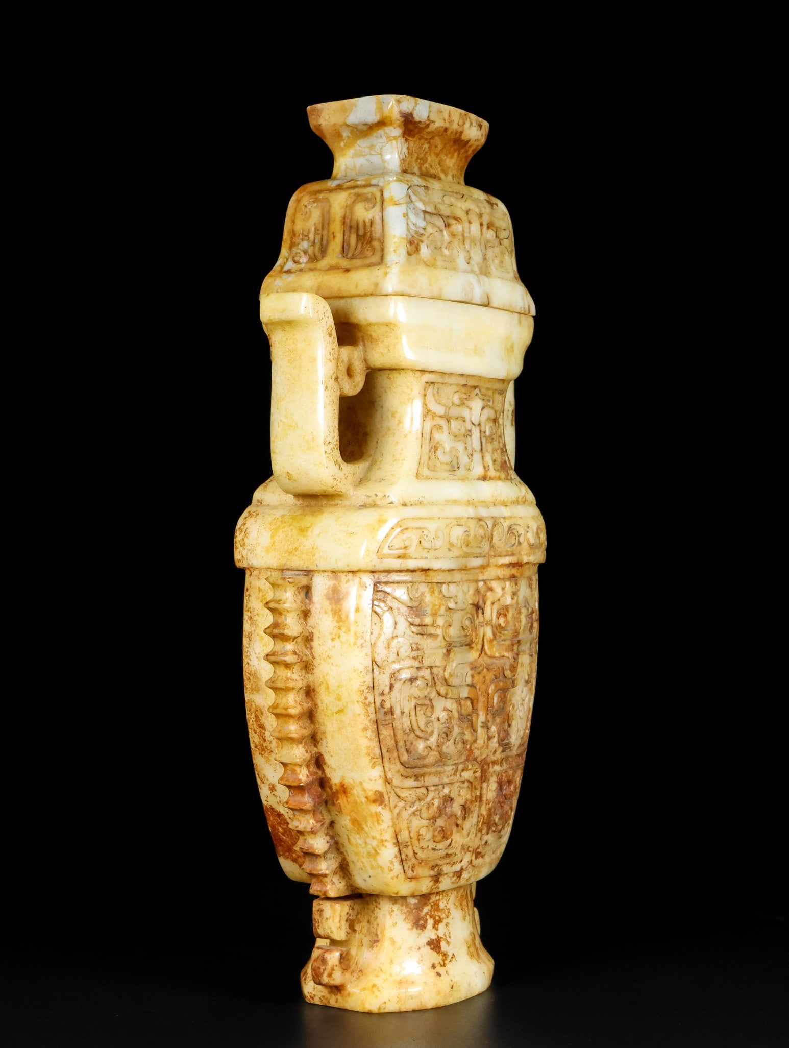 An Exquisite Archaic Jade Beast-Face Pattern Double-Ears Bottle - 5