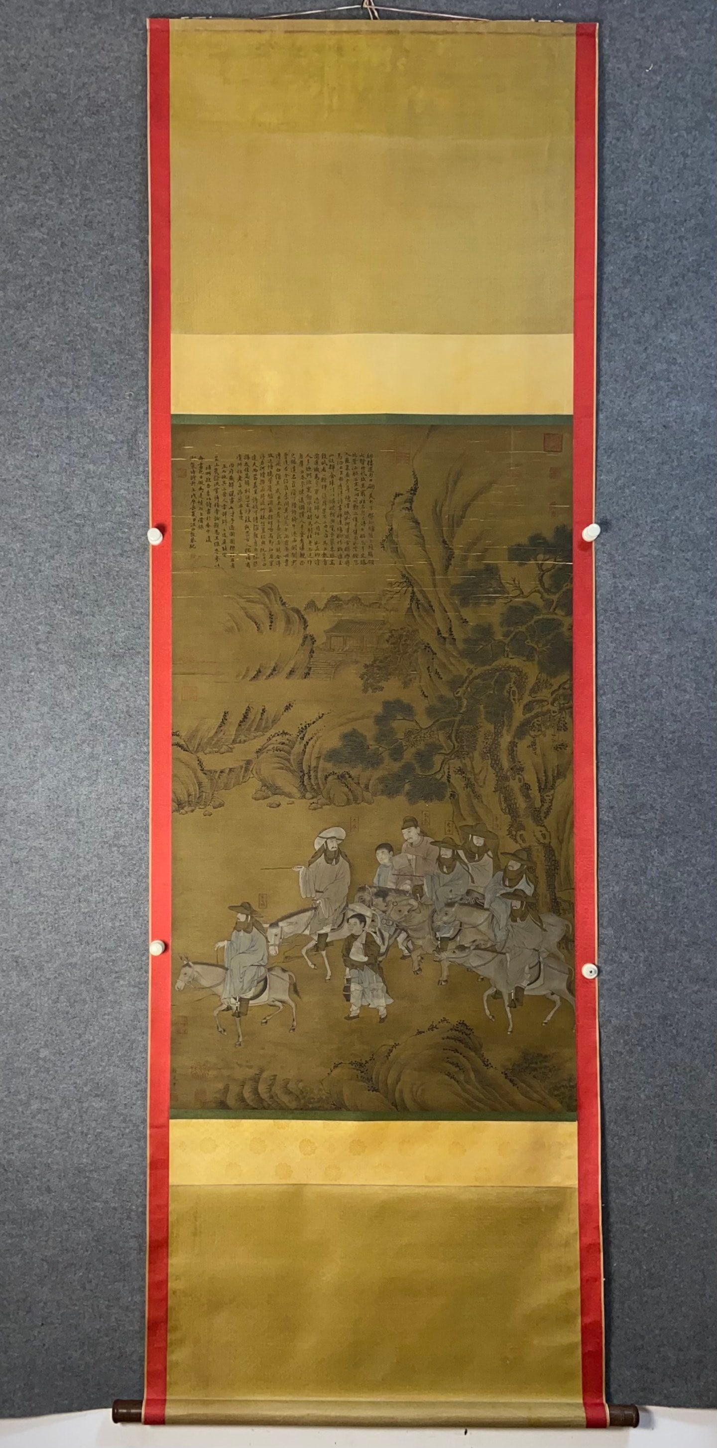 A Chinese Vertical Scroll Ink Painting of Character and Story on Silk: A Chinese Vertical Scroll Ink Painting of Character and Story on Silk,Han Huang,Size:26.8inx45.7in 一幅中国水墨绢本人物故事Ĭ