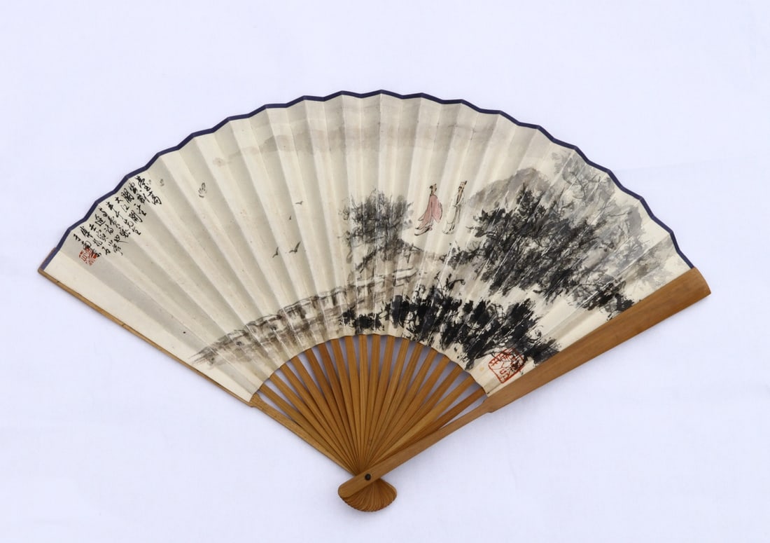 A Chinese Ink Painting of Landscape and Figure on Paper: A Chinese Ink Painting of Landscape and Figure on Paper,Fu Baoshi,Size:19.3inx6.7in 一幅中国水墨山水人物画,傅抱石