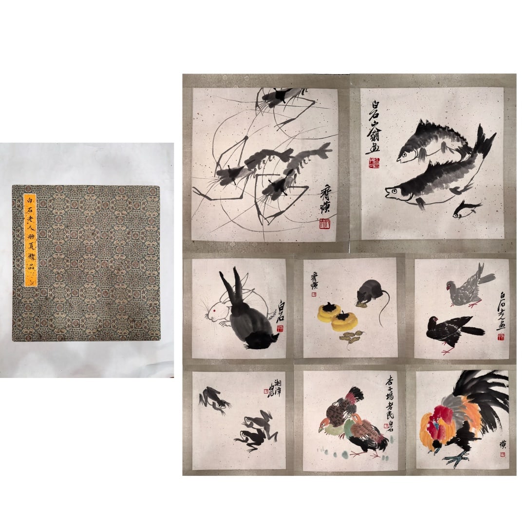 A Chinese Album Ink Painting of Animal on Paper: A Chinese Album Ink Painting of Animal on Paper,Qi Baishi,Size:15.4inx16.1in 一本中国水墨动物画册,齐白石
