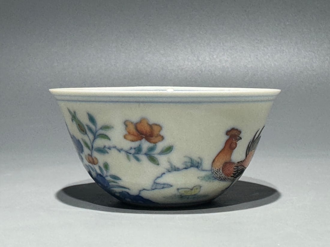 An Exquisite Doucai Flower and Rooster Pattern Cup - 4