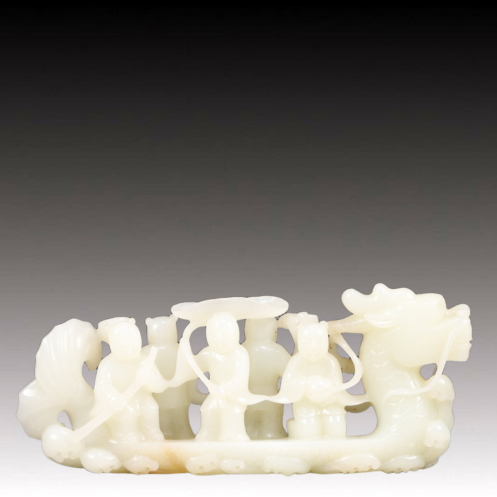 An Exquisite White Jade Dragon-Boat Ornament (1 of 9)