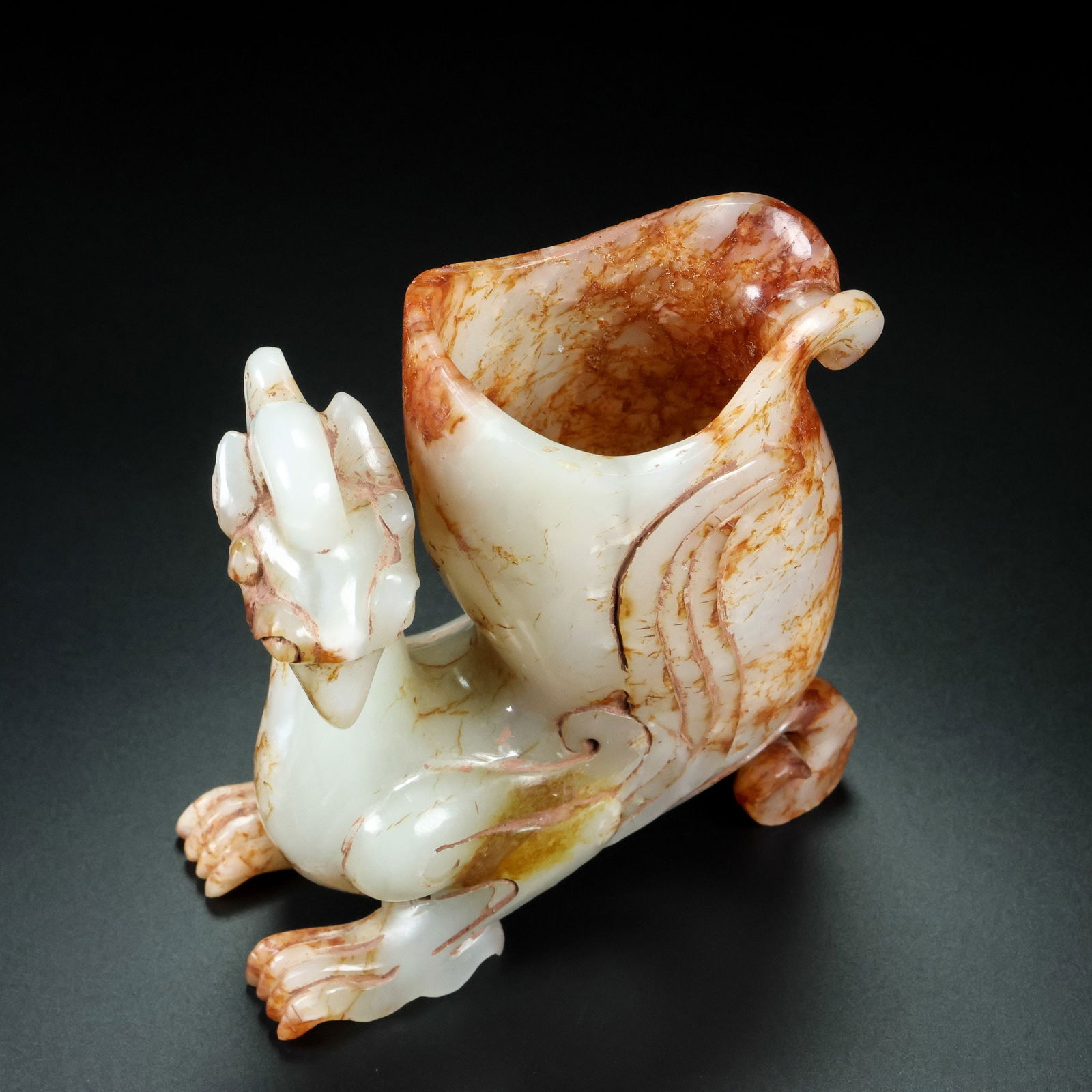 An Exquisite White Jade Phoenix Goblet - 2
