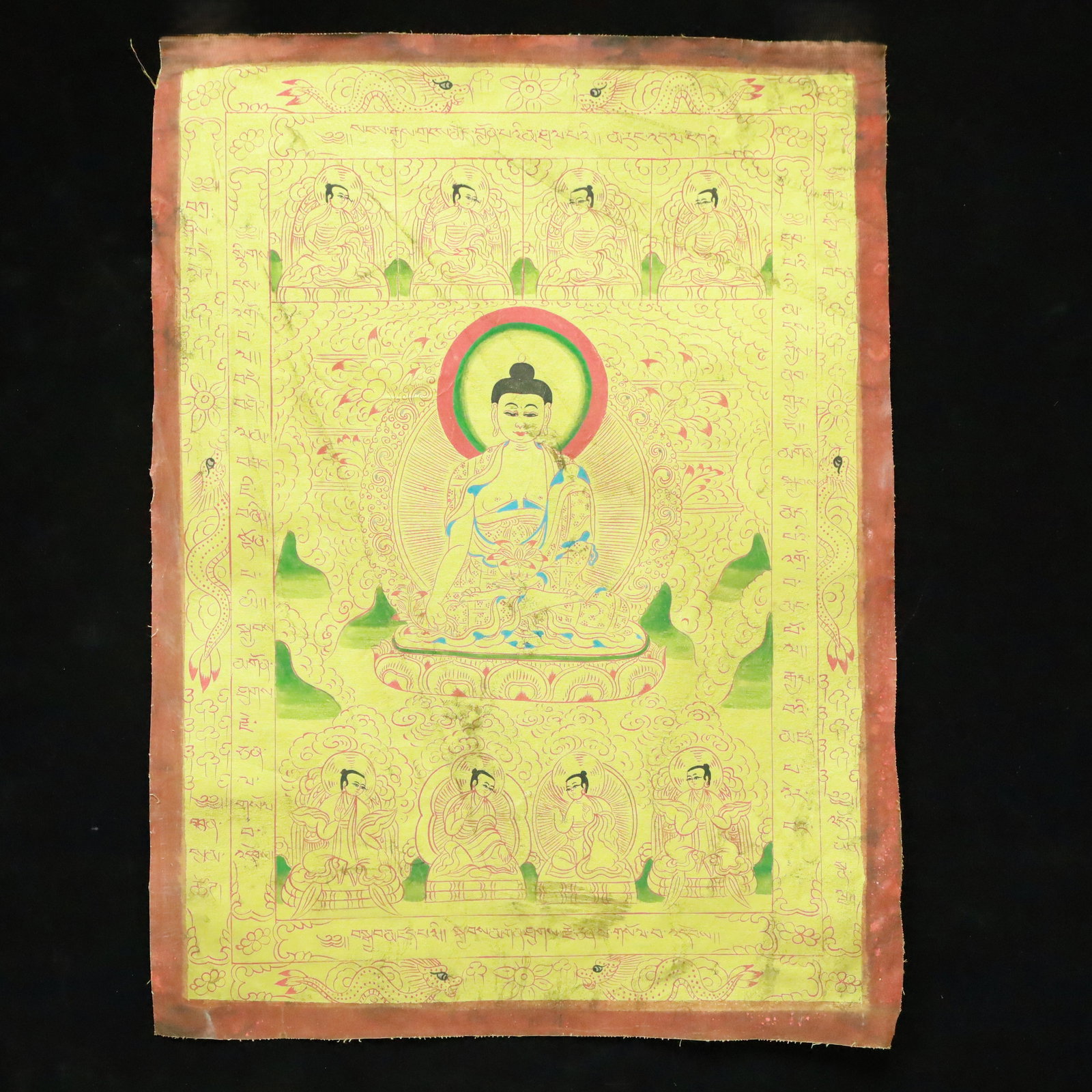 A Rare Brocade Painted Color Statue of Sakyamuni Tangka: A Rare Brocade Painted Color Statue of Sakyamuni Tangka,Qing Dynasty, China,Size:17.7inx23.6in 