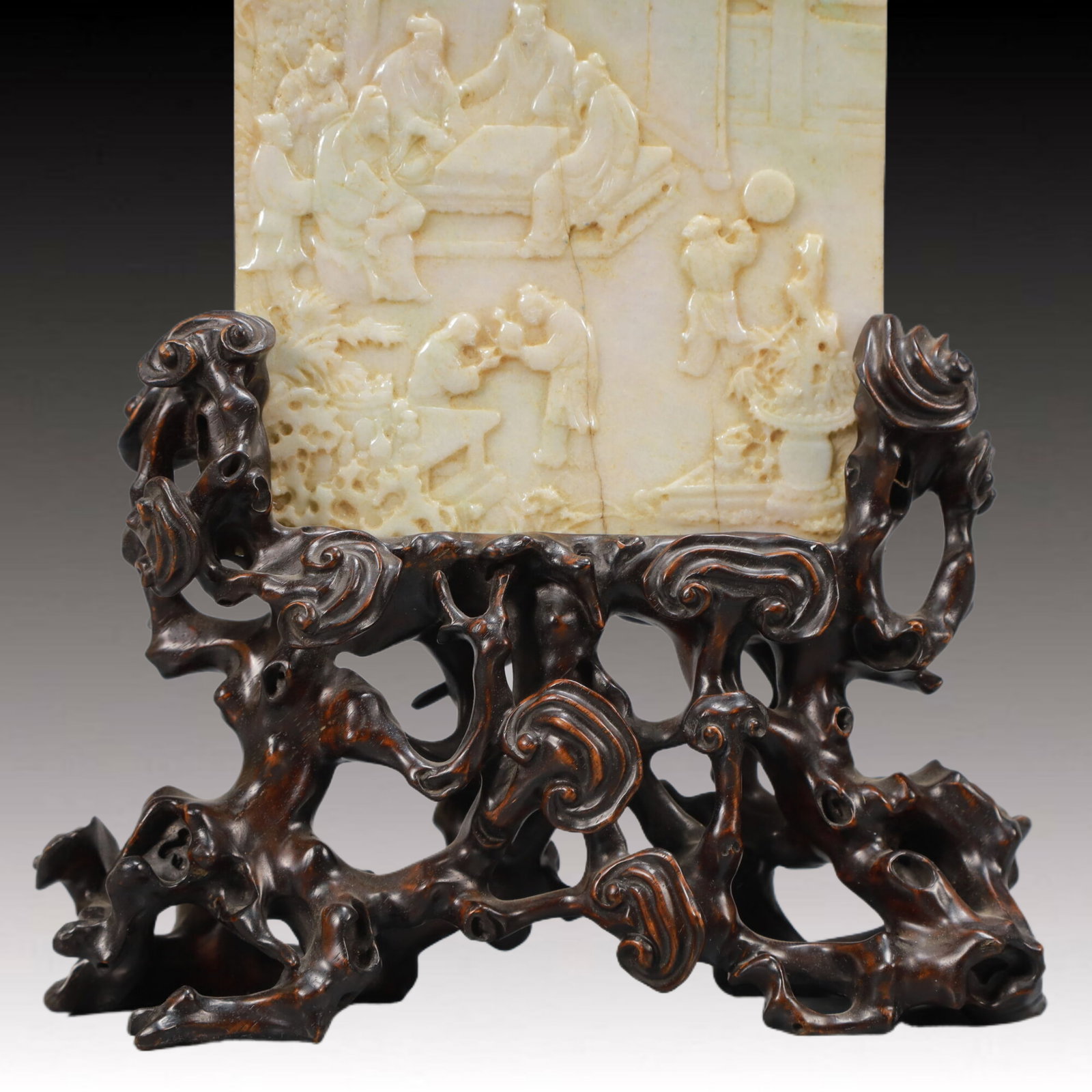An Exquisite Shoushan Stone Figure Pattern Table Screen - 4