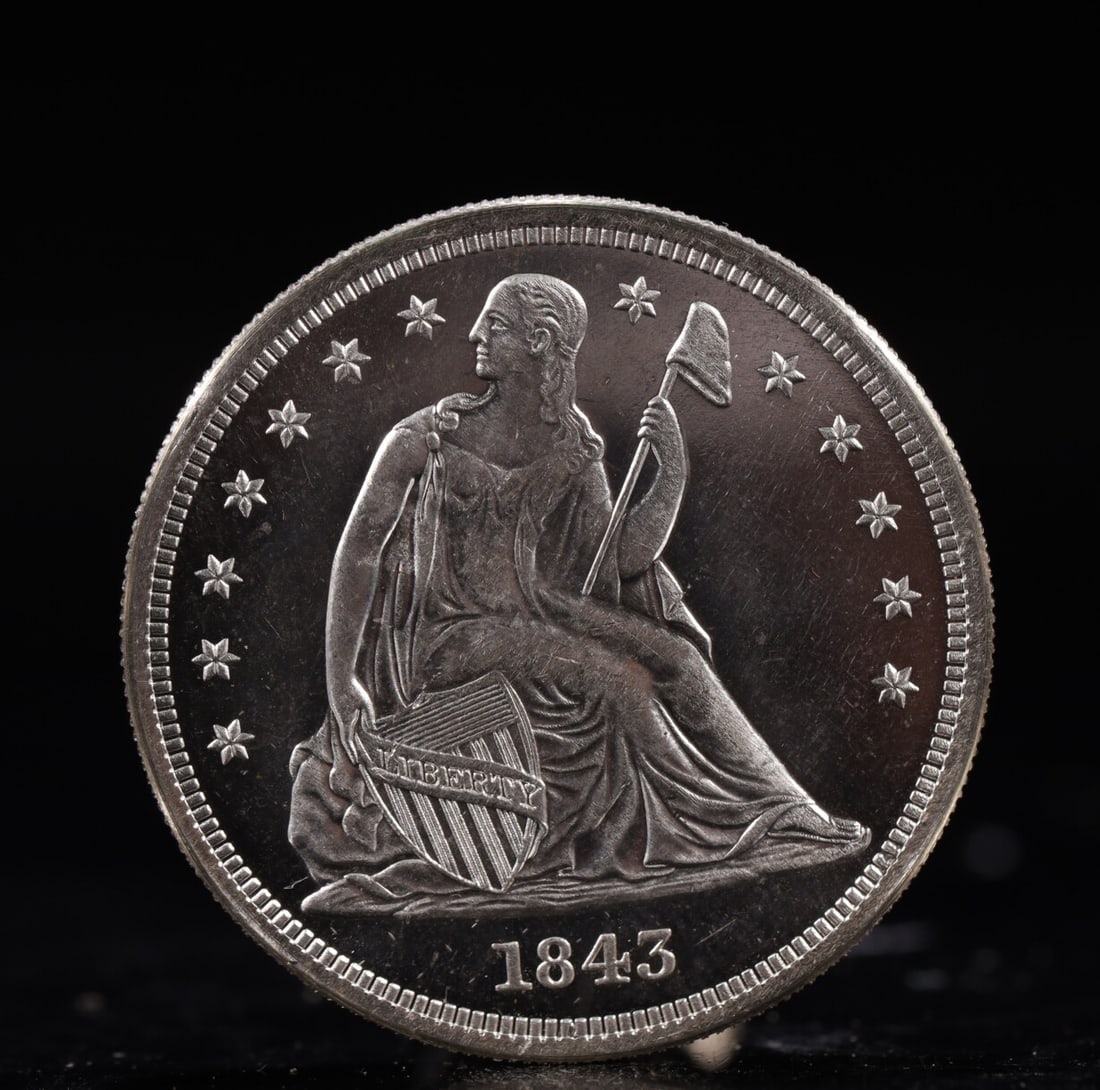 USA One Dollar 1843 Coin: American coin. IN GOD WE TRUST / LIBERTY / 1843 / UNITED STATES OF AMERICA / ONE DOL. Weight:26.9g.