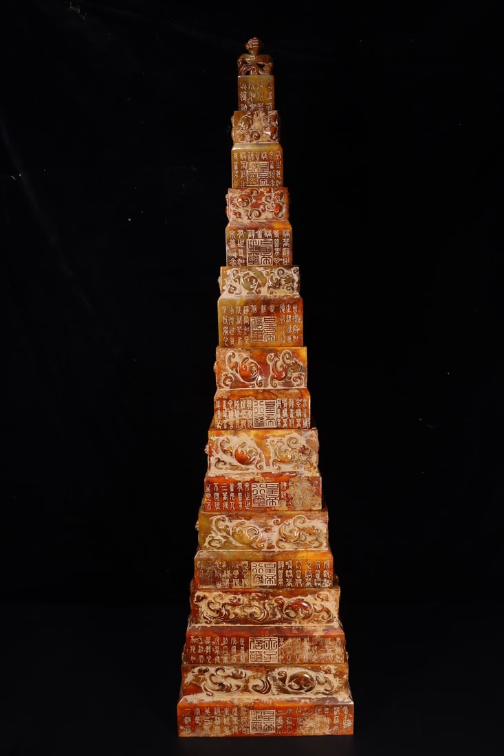 A Set of Fine Yellow Jade Auspicious Beast Pattern Seals, With poem: A Set of Fine Yellow Jade Auspicious Beast Pattern Seals, With poem,Qing Dynasty, China,Size:9.8inx9.8inx27.2in 