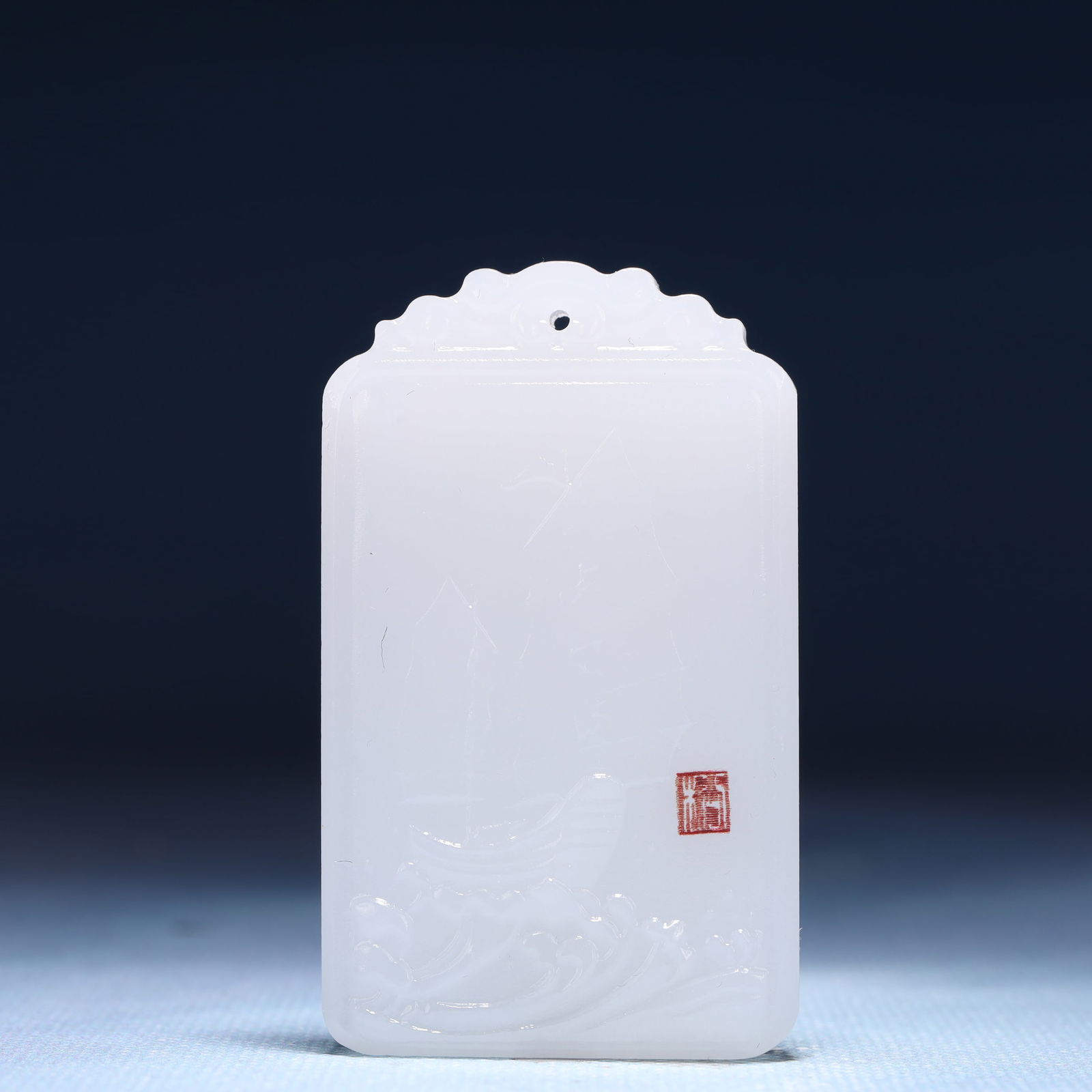 An Exquisite White Jade Landscape Pattern Pendant: An Exquisite White Jade Landscape Pattern Pendant,Size:1.6inx0.4inx2.4in,Weight:50g 白玉山水纹牌